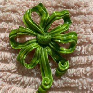 Vintage Hollycraft green enameled brooch